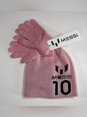 MESSi Kids Pink Knit Beanie and Gloves Set - 10 Logo